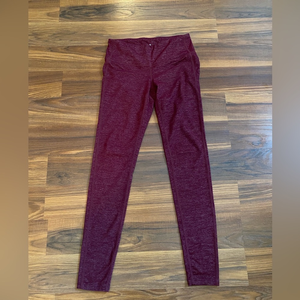 Athleta Heathered Maroon Salutation Leggings.